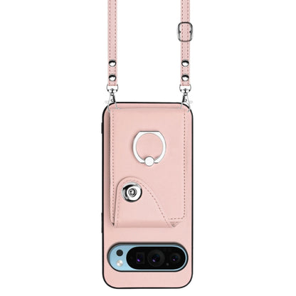 For Google Pixel 9 Pro XL Organ Card Bag Ring Holder Phone Case with Long Lanyard(Pink) by buy2fix