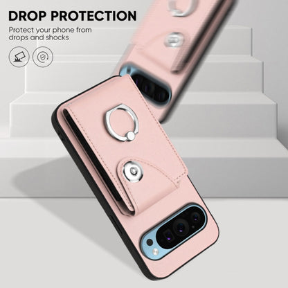 For Google Pixel 9 Pro XL Organ Card Bag Ring Holder Phone Case with Long Lanyard(Pink) by buy2fix