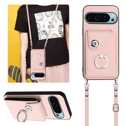For Google Pixel 9 Pro XL Organ Card Bag Ring Holder Phone Case with Long Lanyard(Pink) by buy2fix