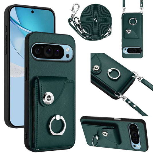 For Google Pixel 9 Pro XL Organ Card Bag Ring Holder Phone Case with Long Lanyard(Green) by buy2fix