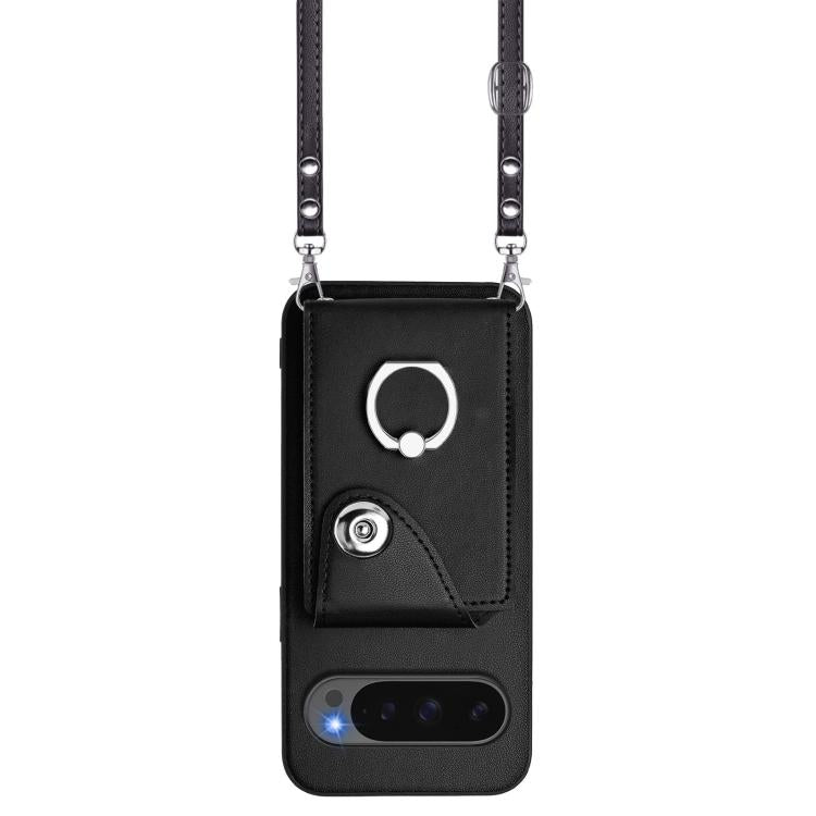 For Google Pixel 10 Pro XL Organ Card Bag Ring Holder Phone Case with Long Lanyard(Black) - Google Cases by buy2fix | Online Shopping UK | buy2fix