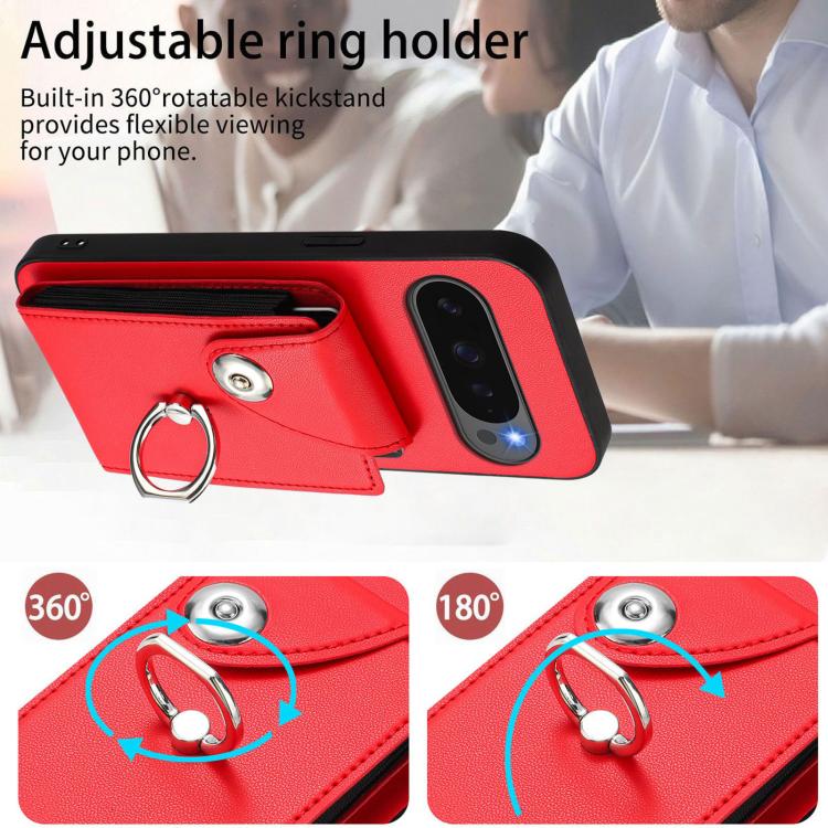 For Google Pixel 10 Pro XL Organ Card Bag Ring Holder Phone Case with Long Lanyard(Red) - Google Cases by buy2fix | Online Shopping UK | buy2fix