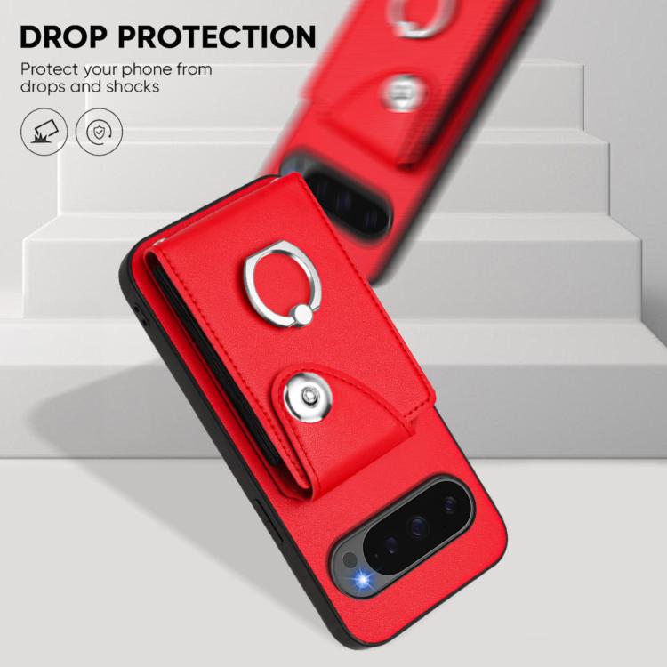 For Google Pixel 10 Pro XL Organ Card Bag Ring Holder Phone Case with Long Lanyard(Red) - Google Cases by buy2fix | Online Shopping UK | buy2fix
