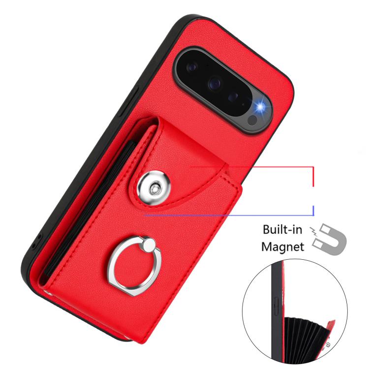 For Google Pixel 10 Pro XL Organ Card Bag Ring Holder Phone Case with Long Lanyard(Red) - Google Cases by buy2fix | Online Shopping UK | buy2fix