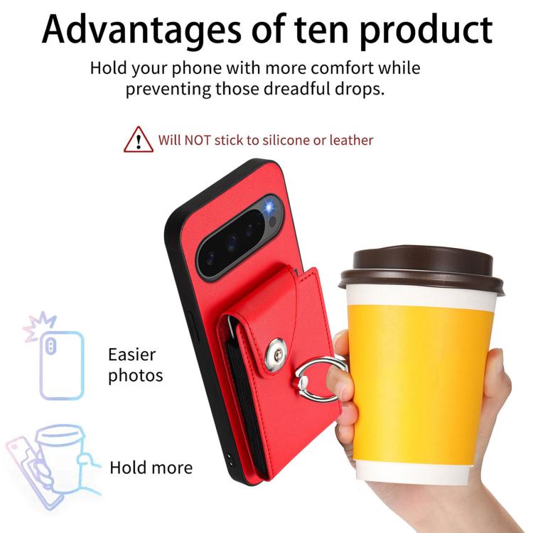 For Google Pixel 10 Pro XL Organ Card Bag Ring Holder Phone Case with Long Lanyard(Red) - Google Cases by buy2fix | Online Shopping UK | buy2fix