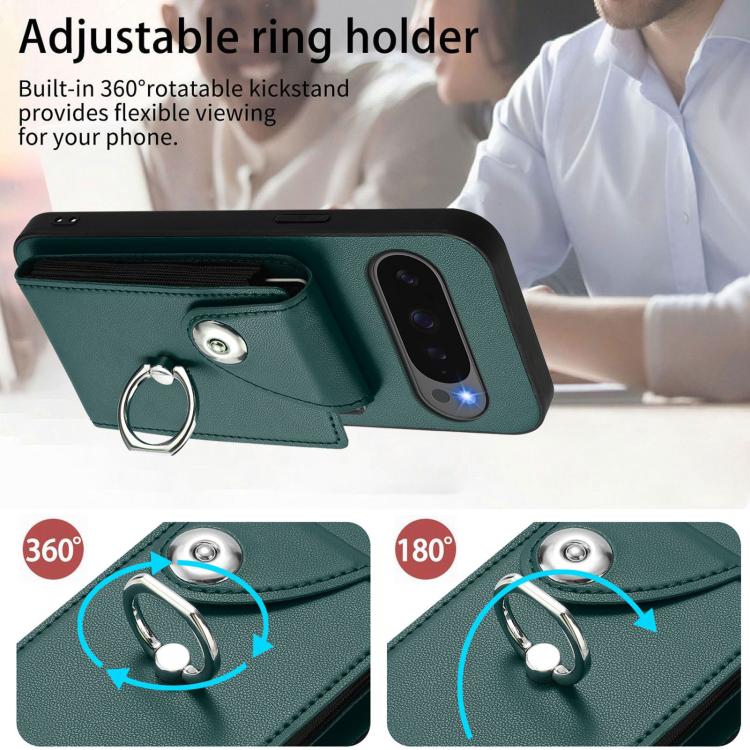 For Google Pixel 10 Pro XL Organ Card Bag Ring Holder Phone Case with Long Lanyard(Green) - Google Cases by buy2fix | Online Shopping UK | buy2fix