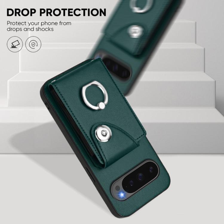 For Google Pixel 10 Pro XL Organ Card Bag Ring Holder Phone Case with Long Lanyard(Green) - Google Cases by buy2fix | Online Shopping UK | buy2fix