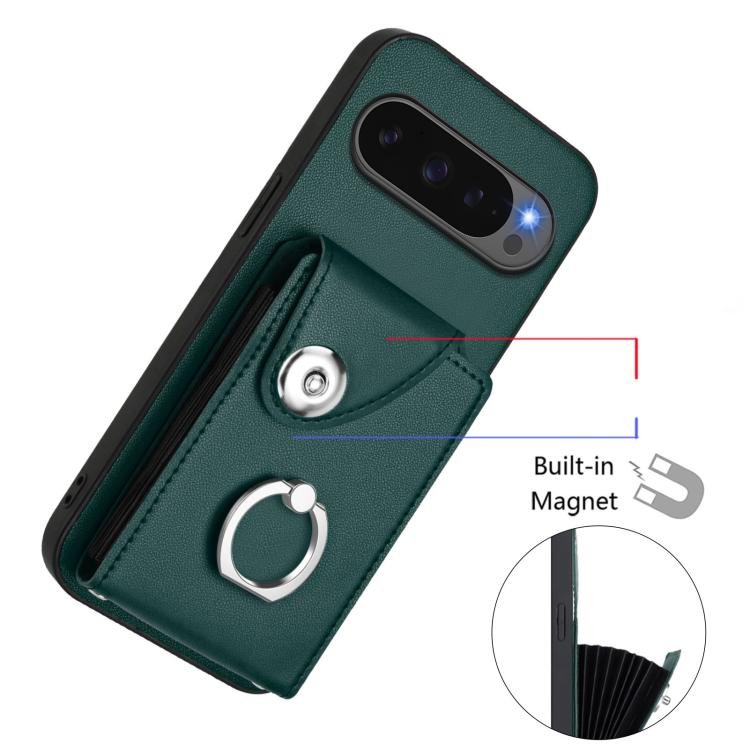 For Google Pixel 10 Pro XL Organ Card Bag Ring Holder Phone Case with Long Lanyard(Green) - Google Cases by buy2fix | Online Shopping UK | buy2fix