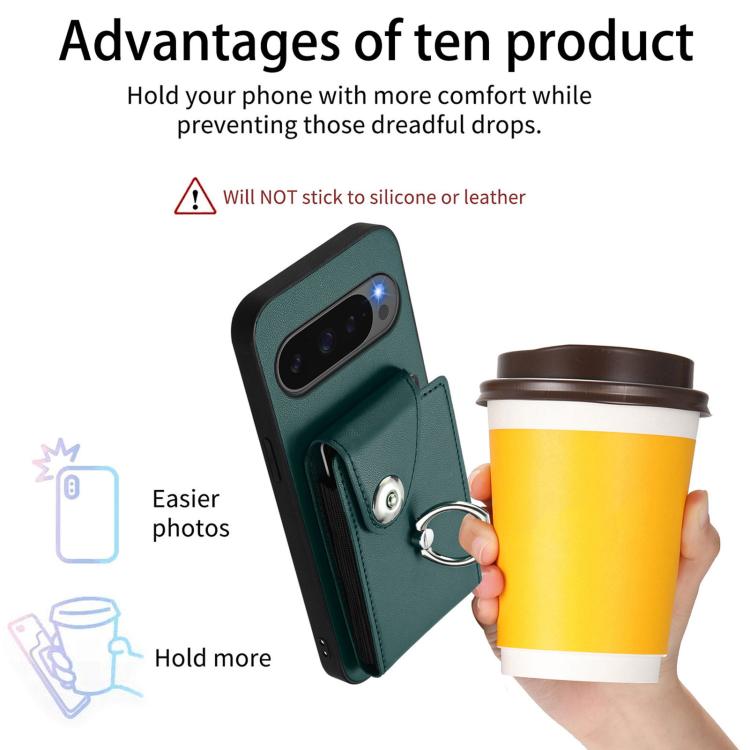 For Google Pixel 10 Pro XL Organ Card Bag Ring Holder Phone Case with Long Lanyard(Green) - Google Cases by buy2fix | Online Shopping UK | buy2fix
