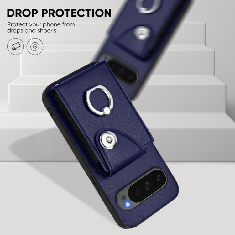 For Google Pixel 10 / 10 Pro Organ Card Bag Ring Holder Phone Case with Long Lanyard(Blue) - Google Cases by buy2fix | Online Shopping UK | buy2fix