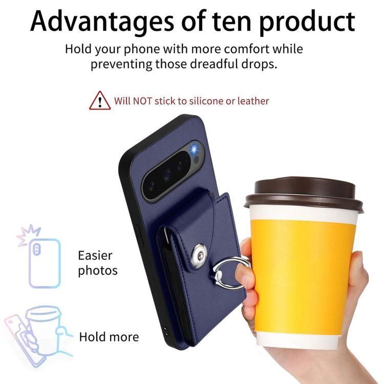 For Google Pixel 10 / 10 Pro Organ Card Bag Ring Holder Phone Case with Long Lanyard(Blue) - Google Cases by buy2fix | Online Shopping UK | buy2fix