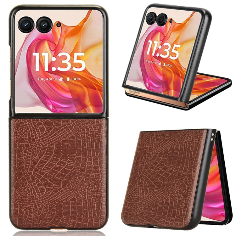 For Motorola Razr 50 Ultra Crocodile Texture Back Cover Phone Case(Brown) by buy2fix