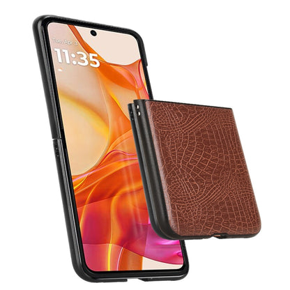 For Motorola Razr 50 Ultra Crocodile Texture Back Cover Phone Case(Brown) by buy2fix