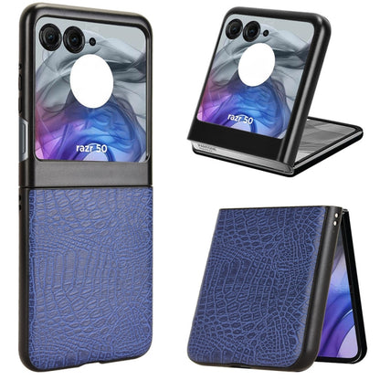 For Motorola Razr 50 Crocodile Texture Back Cover Phone Case(Blue) by buy2fix