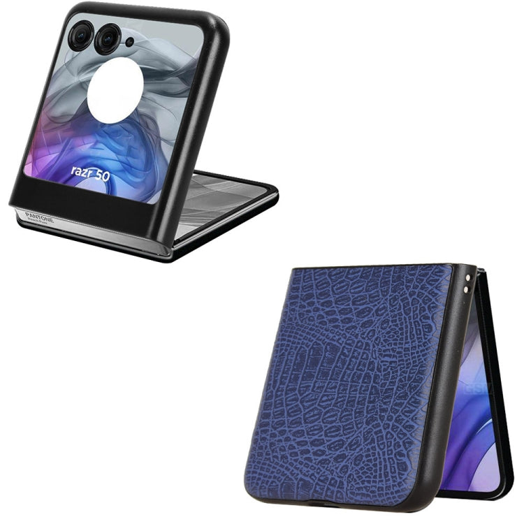 For Motorola Razr 50 Crocodile Texture Back Cover Phone Case(Blue) by buy2fix