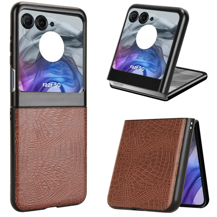 For Motorola Razr 50 Crocodile Texture Back Cover Phone Case(Brown) by buy2fix