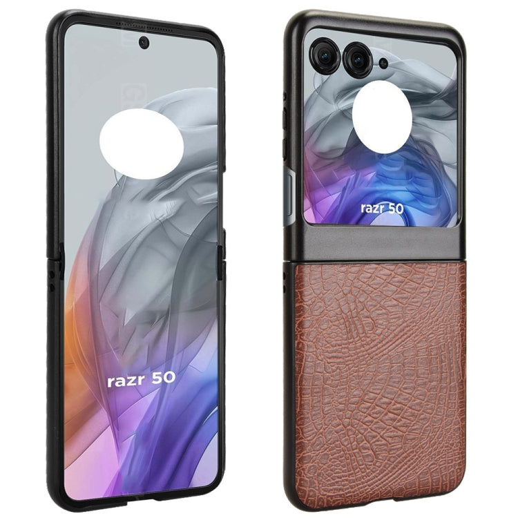 For Motorola Razr 50 Crocodile Texture Back Cover Phone Case(Brown) by buy2fix