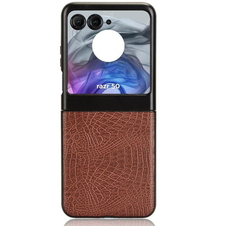 For Motorola Razr 50 Crocodile Texture Back Cover Phone Case(Brown) by buy2fix