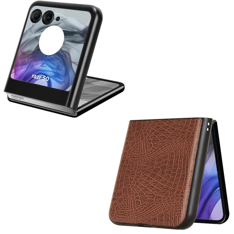For Motorola Razr 50 Crocodile Texture Back Cover Phone Case(Brown) by buy2fix