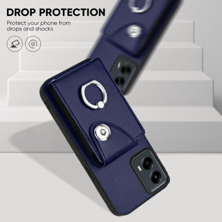 For Motorola Moto G 5G 2024 Organ Card Bag Ring Holder Phone Case with Long Lanyard(Blue) by buy2fix