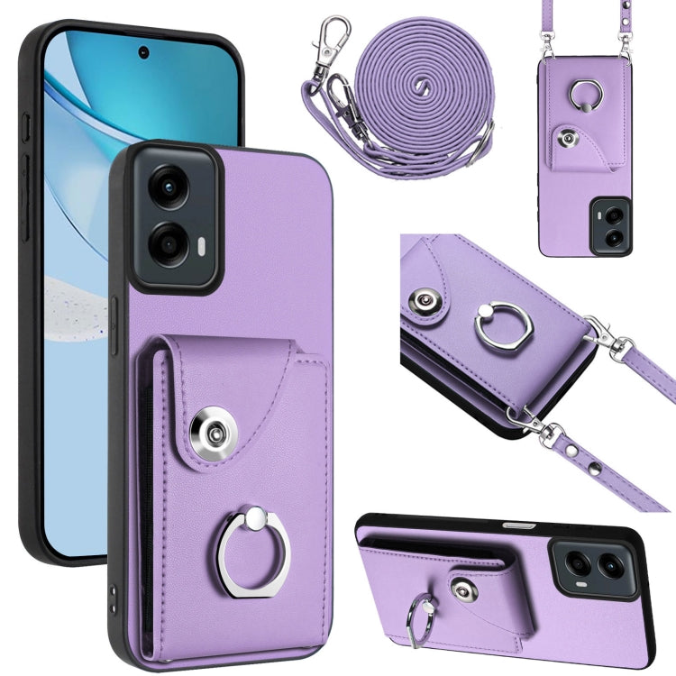 For Motorola Moto G 5G 2024 Organ Card Bag Ring Holder Phone Case with Long Lanyard(Purple) by buy2fix