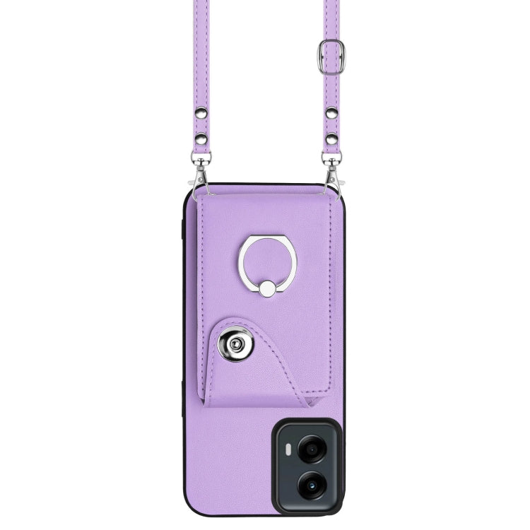 For Motorola Moto G 5G 2024 Organ Card Bag Ring Holder Phone Case with Long Lanyard(Purple) by buy2fix