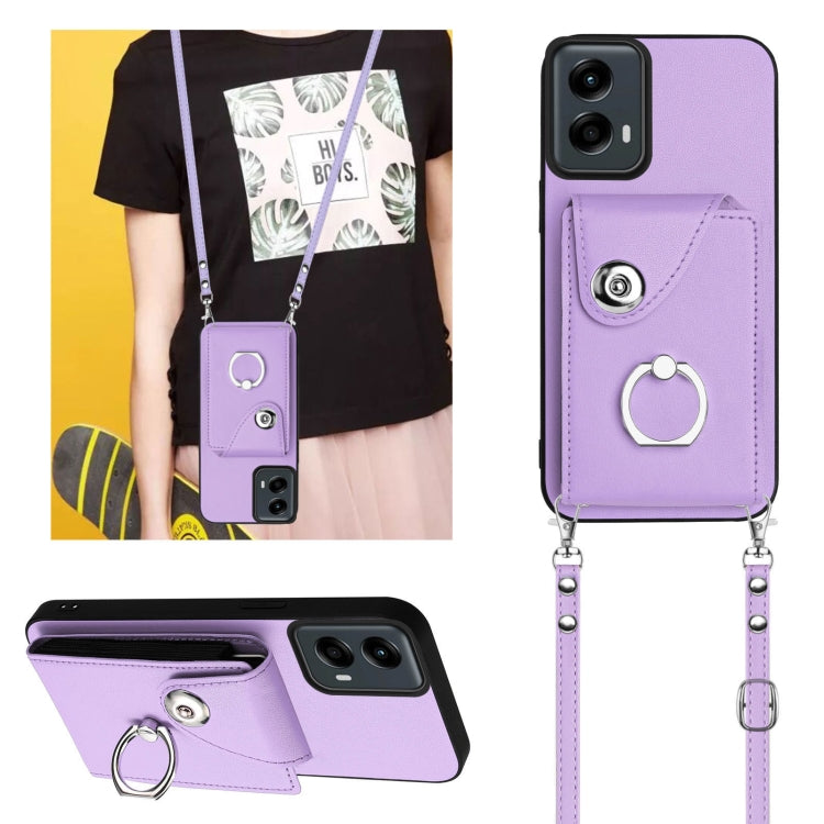 For Motorola Moto G 5G 2024 Organ Card Bag Ring Holder Phone Case with Long Lanyard(Purple) by buy2fix