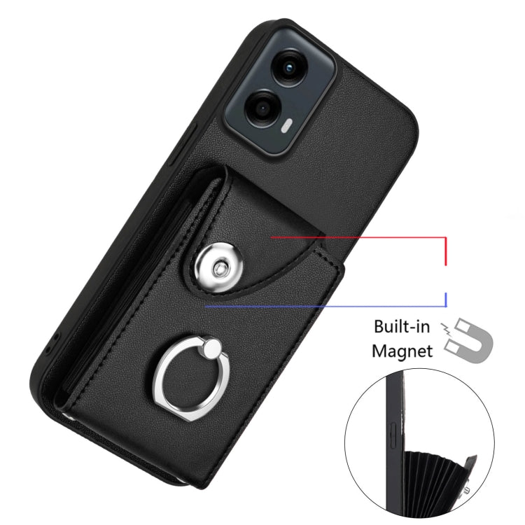 For Motorola Moto G 5G 2024 Organ Card Bag Ring Holder Phone Case with Long Lanyard(Black) by buy2fix