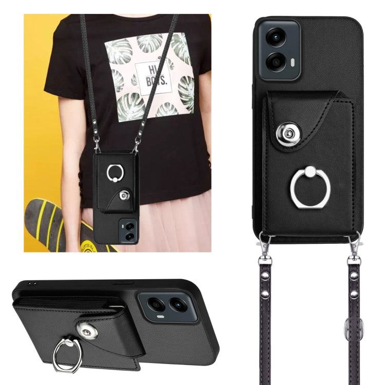 For Motorola Moto G 5G 2024 Organ Card Bag Ring Holder Phone Case with Long Lanyard(Black) by buy2fix