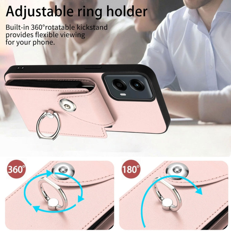 For Motorola Moto G 5G 2024 Organ Card Bag Ring Holder Phone Case with Long Lanyard(Pink) by buy2fix