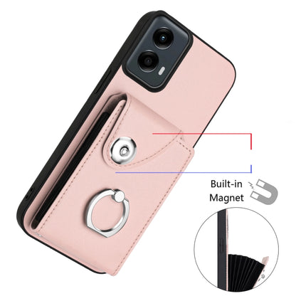 For Motorola Moto G 5G 2024 Organ Card Bag Ring Holder Phone Case with Long Lanyard(Pink) by buy2fix