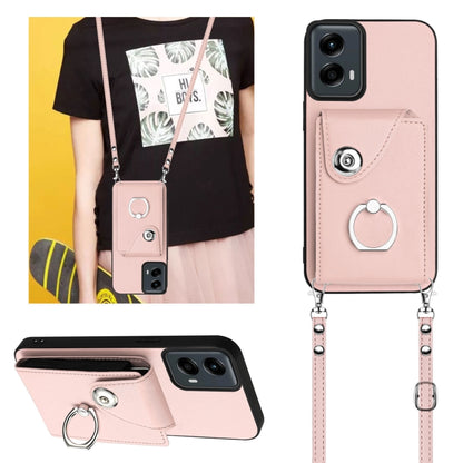 For Motorola Moto G 5G 2024 Organ Card Bag Ring Holder Phone Case with Long Lanyard(Pink) by buy2fix