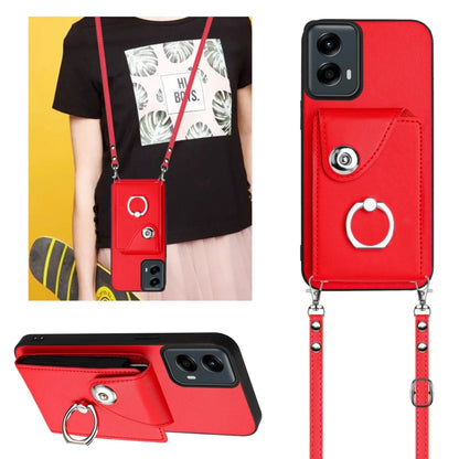 For Motorola Moto G 5G 2024 Organ Card Bag Ring Holder Phone Case with Long Lanyard(Red) by buy2fix