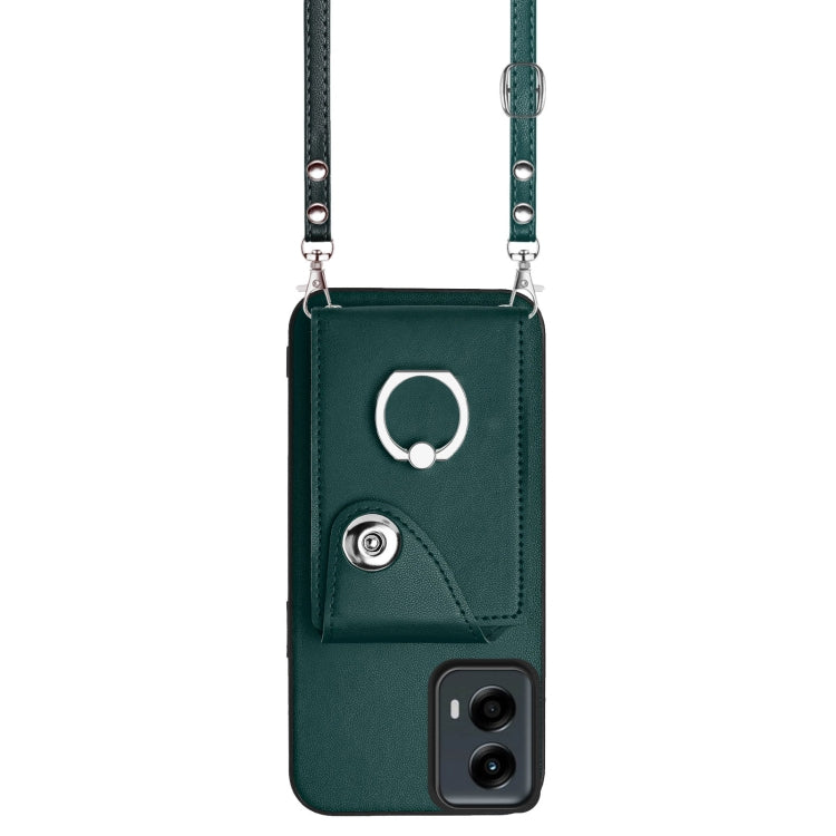 For Motorola Moto G 5G 2024 Organ Card Bag Ring Holder Phone Case with Long Lanyard(Green) by buy2fix