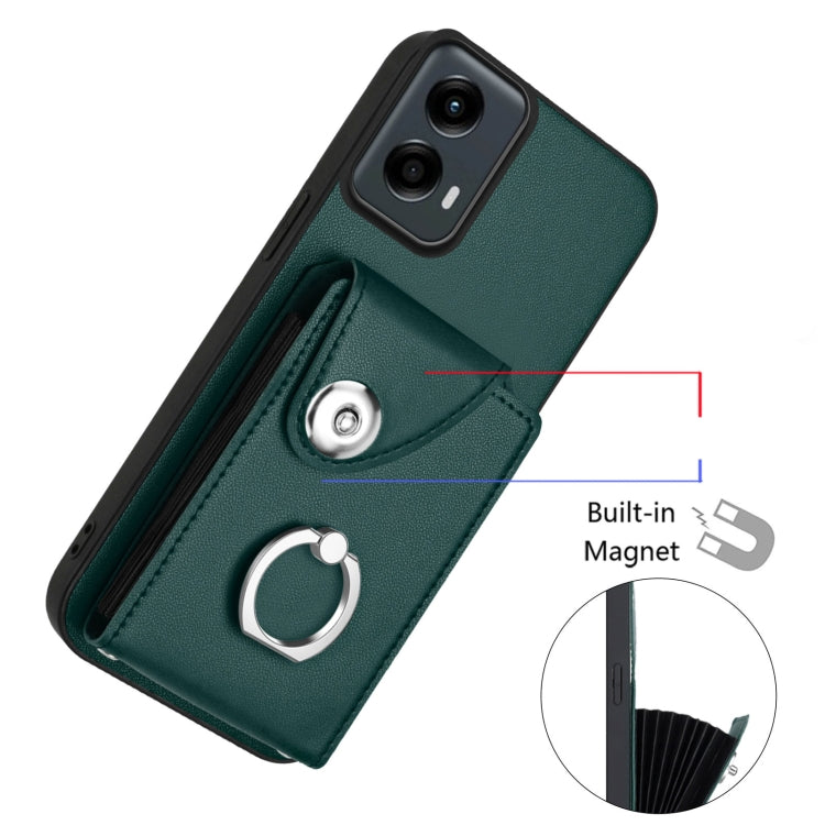 For Motorola Moto G 5G 2024 Organ Card Bag Ring Holder Phone Case with Long Lanyard(Green) by buy2fix