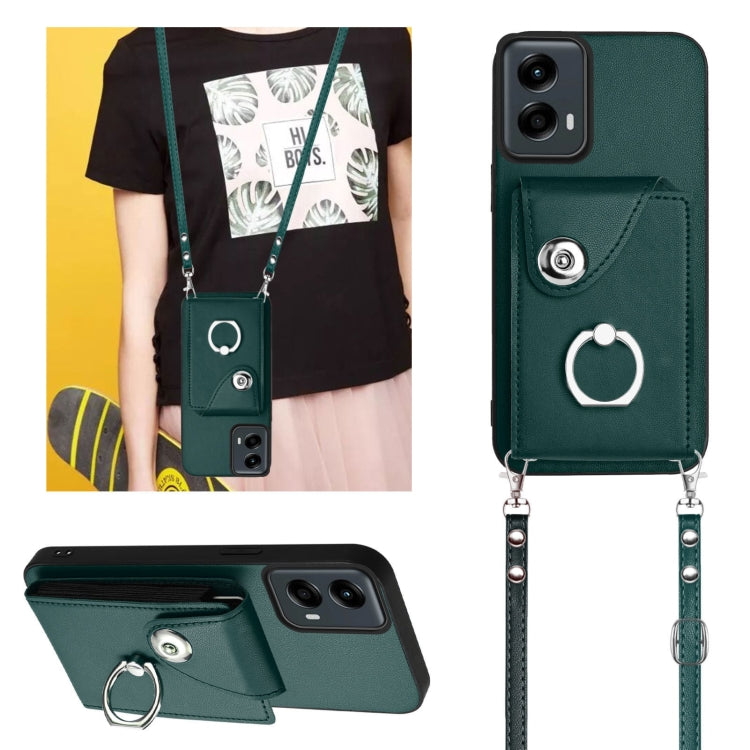 For Motorola Moto G 5G 2024 Organ Card Bag Ring Holder Phone Case with Long Lanyard(Green) by buy2fix