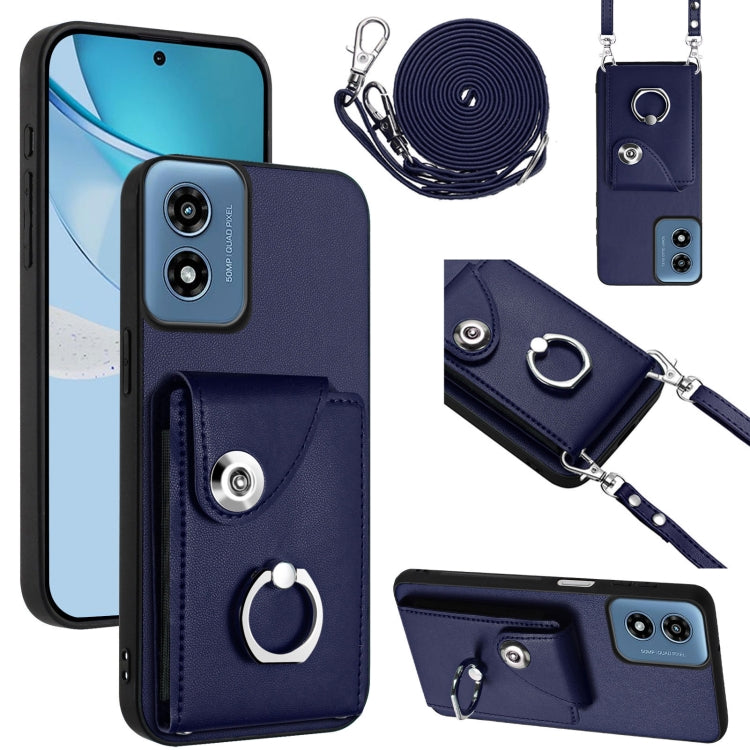 For Motorola Moto G Play 2024 5G Organ Card Bag Ring Holder Phone Case with Long Lanyard(Blue) by buy2fix
