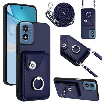 For Motorola Moto G Play 2024 5G Organ Card Bag Ring Holder Phone Case with Long Lanyard(Blue) by buy2fix