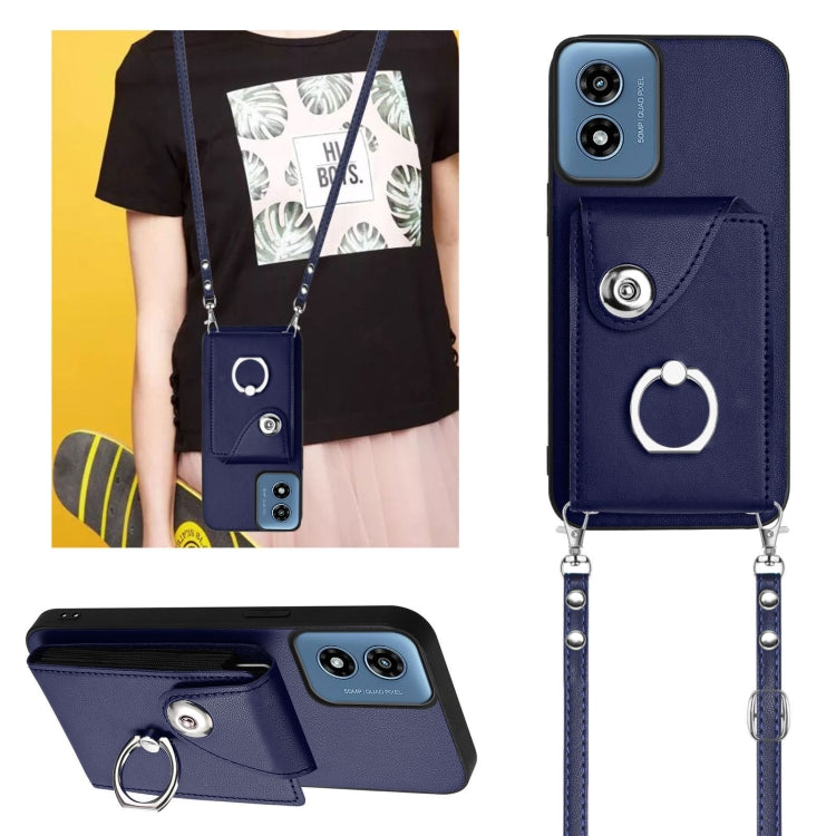 For Motorola Moto G Play 2024 5G Organ Card Bag Ring Holder Phone Case with Long Lanyard(Blue) by buy2fix