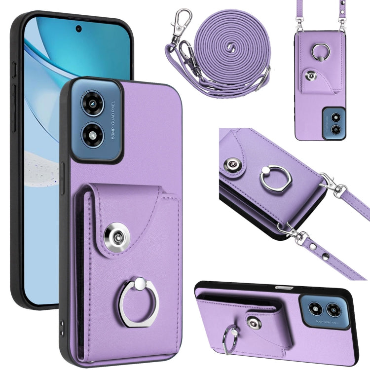 For Motorola Moto G Play 2024 5G Organ Card Bag Ring Holder Phone Case with Long Lanyard(Purple) by buy2fix