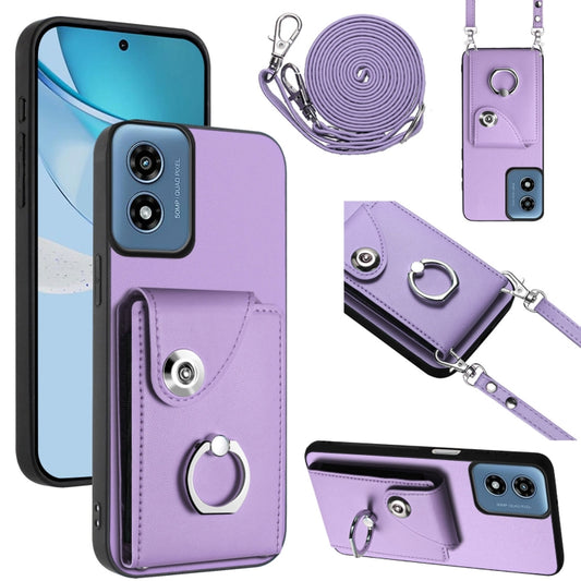 For Motorola Moto G Play 2024 5G Organ Card Bag Ring Holder Phone Case with Long Lanyard(Purple) by buy2fix