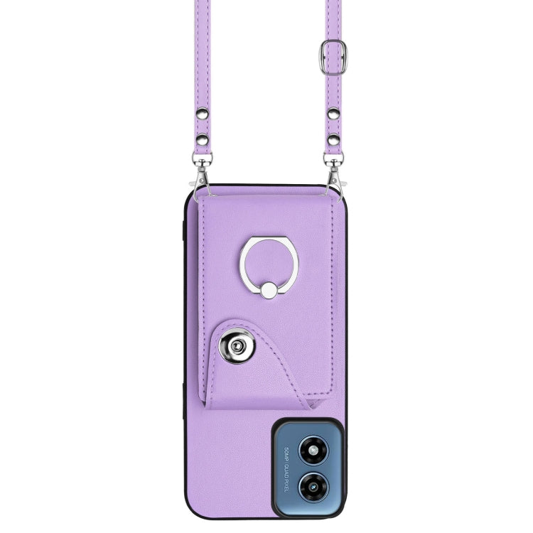 For Motorola Moto G Play 2024 5G Organ Card Bag Ring Holder Phone Case with Long Lanyard(Purple) by buy2fix