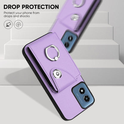For Motorola Moto G Play 2024 5G Organ Card Bag Ring Holder Phone Case with Long Lanyard(Purple) by buy2fix