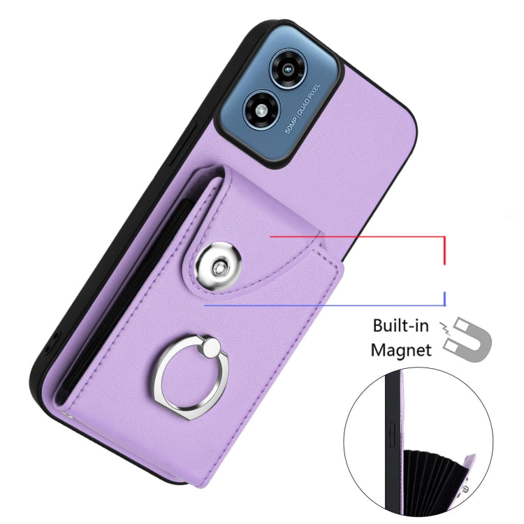 For Motorola Moto G Play 2024 5G Organ Card Bag Ring Holder Phone Case with Long Lanyard(Purple) by buy2fix