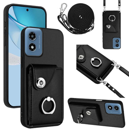 For Motorola Moto G Play 2024 5G Organ Card Bag Ring Holder Phone Case with Long Lanyard(Black) by buy2fix