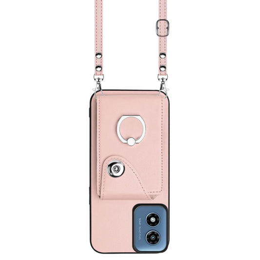 For Motorola Moto G Play 2024 5G Organ Card Bag Ring Holder Phone Case with Long Lanyard(Pink) by buy2fix