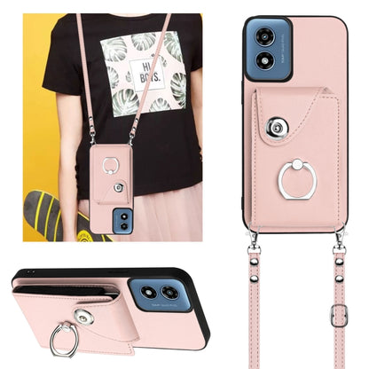 For Motorola Moto G Play 2024 5G Organ Card Bag Ring Holder Phone Case with Long Lanyard(Pink) by buy2fix