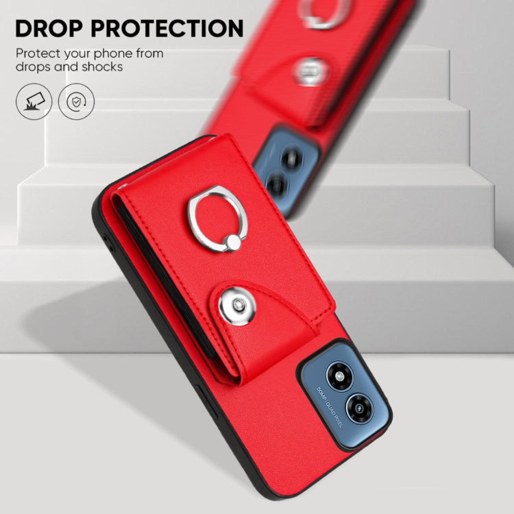 For Motorola Moto G Play 2024 5G Organ Card Bag Ring Holder Phone Case with Long Lanyard(Red) by buy2fix
