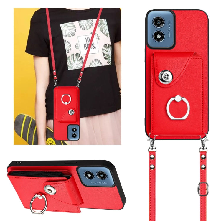 For Motorola Moto G Play 2024 5G Organ Card Bag Ring Holder Phone Case with Long Lanyard(Red) by buy2fix