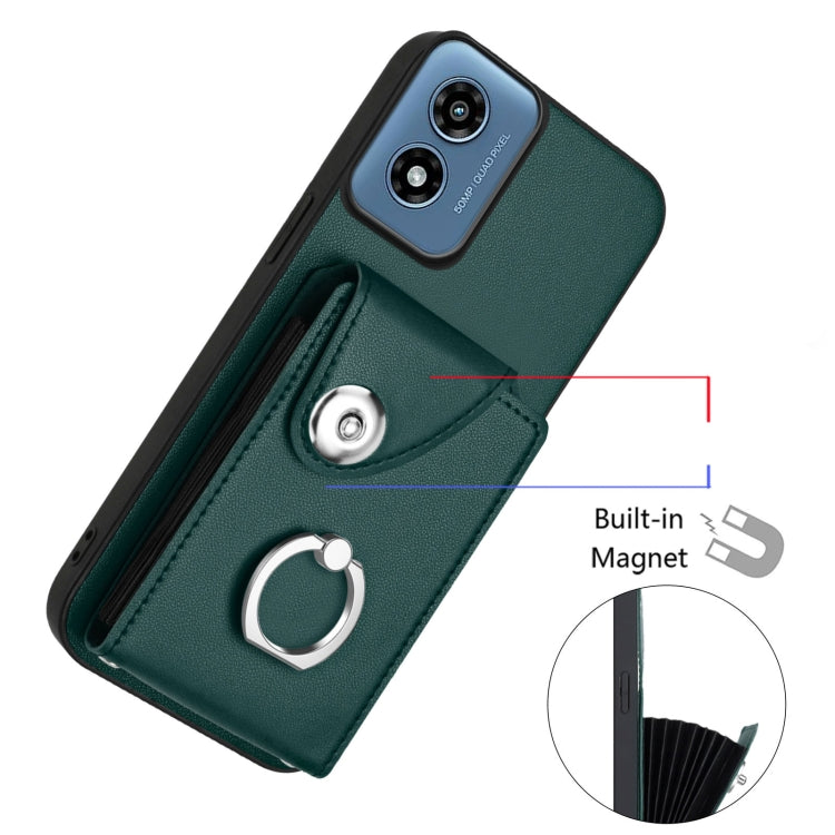 For Motorola Moto G Play 2024 5G Organ Card Bag Ring Holder Phone Case with Long Lanyard(Green) by buy2fix